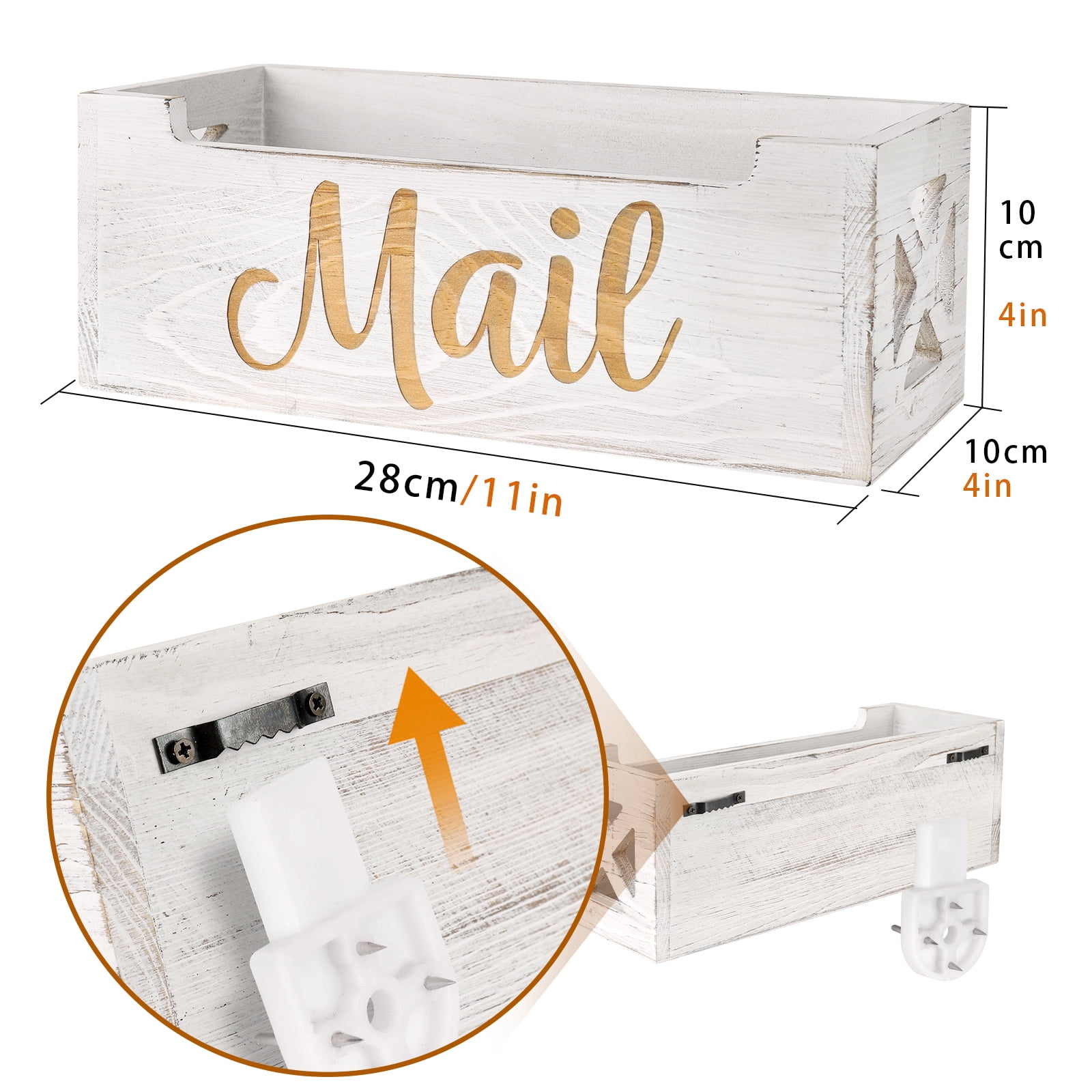 Mail Holder Countertop - Mail Organizer Countertop, Mail Holder Box for Desk, Letter Holder, Mail Tray, Mail Basket for Counter, Rustic Wooden Mail Storage Organizer Wall Mounted