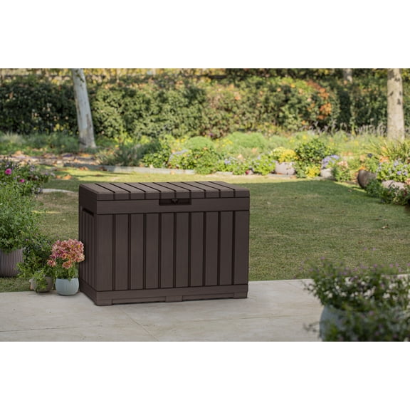 Keter Kentwood 50 Gallon Durable Resin Outdoor Deck Box Storage Organization, Brown