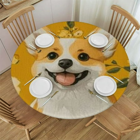 

Patifu Dog Flowers Yellow Round Tablecloth Stain-Resistant 100% Polyester Great for Home Kitchen/Parties 42 -46