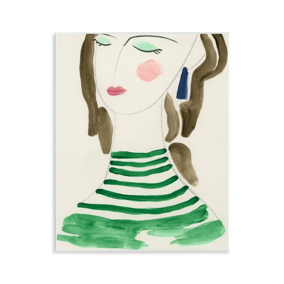 Stupell Industries Woman in Green Stripes People Painting Unframed Art Print Wall Art, 11 x 14