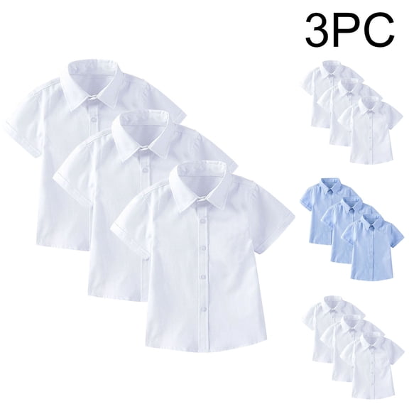 HAOTAGS 3PC Boys Button-Up Shirts Size 8,British Short - sleeve School Uniform Causal Shirts Sets White 8-9
