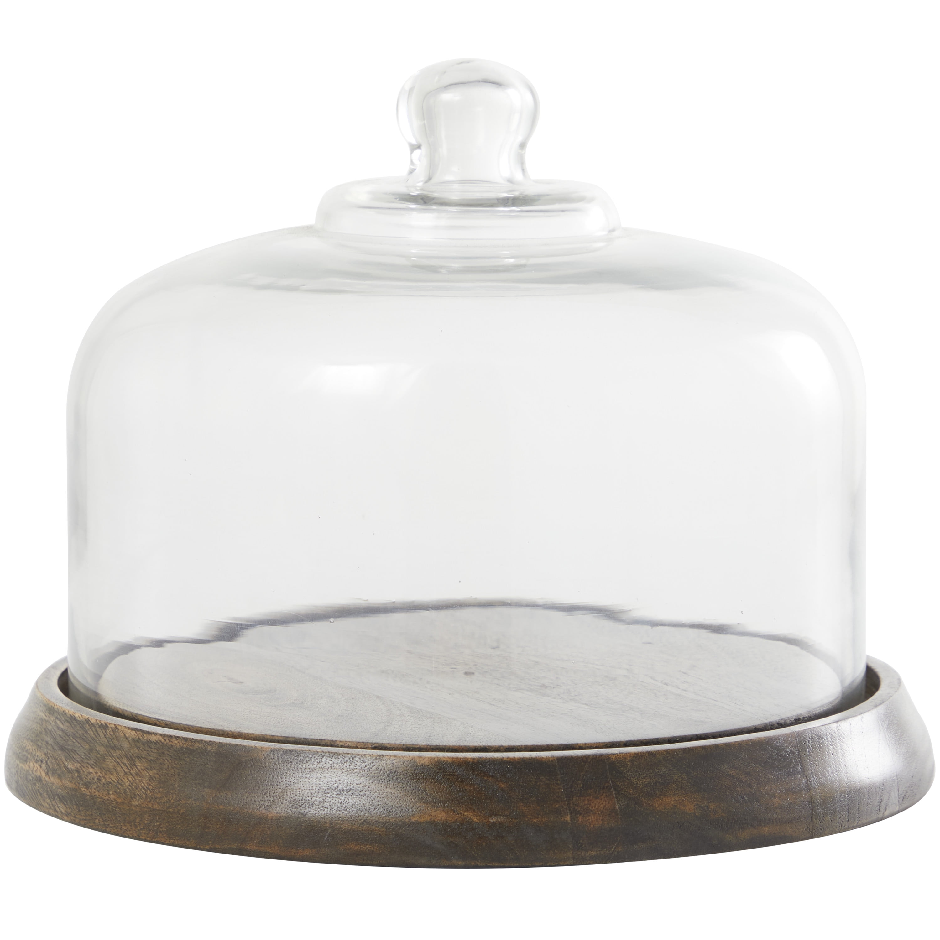 DecMode 10" x 8" Dark Brown Mango Wood Decorative Stand with Glass Cloche, 1-Piece
