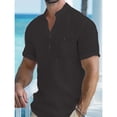 thumbnail image 2 of Yifymode Men's Mandarin Collar Linen Henley Shirt, Short Sleeve Chest Pocket Comfort Casual Top Black L, 2 of 4