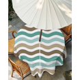 thumbnail image 3 of Outdoor Tablecloth with Umbrella Hole, Teal Brown Ombre Spillproof Waterproof Outdoor Table Cover, Geometric Striped Water Ripple White Patio Tablecloths for Party/Garden/Picnic, Round 60 inch, 3 of 9