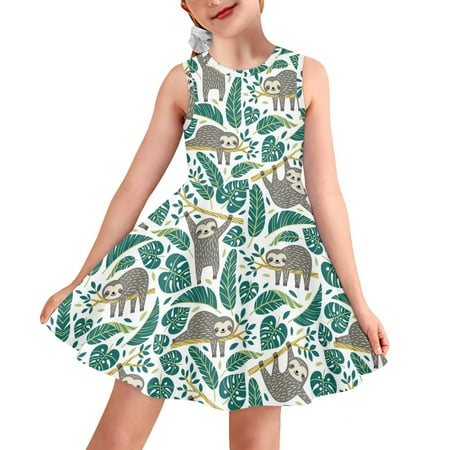 

Pzuqiu Toddler Girls Dresses Knee Length Size 5-6 Years Casual Heart Shaped Leaf Sloth Dress Sleeveless Comfy Tank Skater Sundress Lightweight A-Line Beach One-Piece Skirts