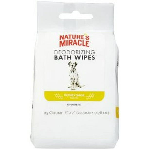 Nature’s Miracle Deodorizing Bath Wipes For Dogs, Honey Sage Scent 25