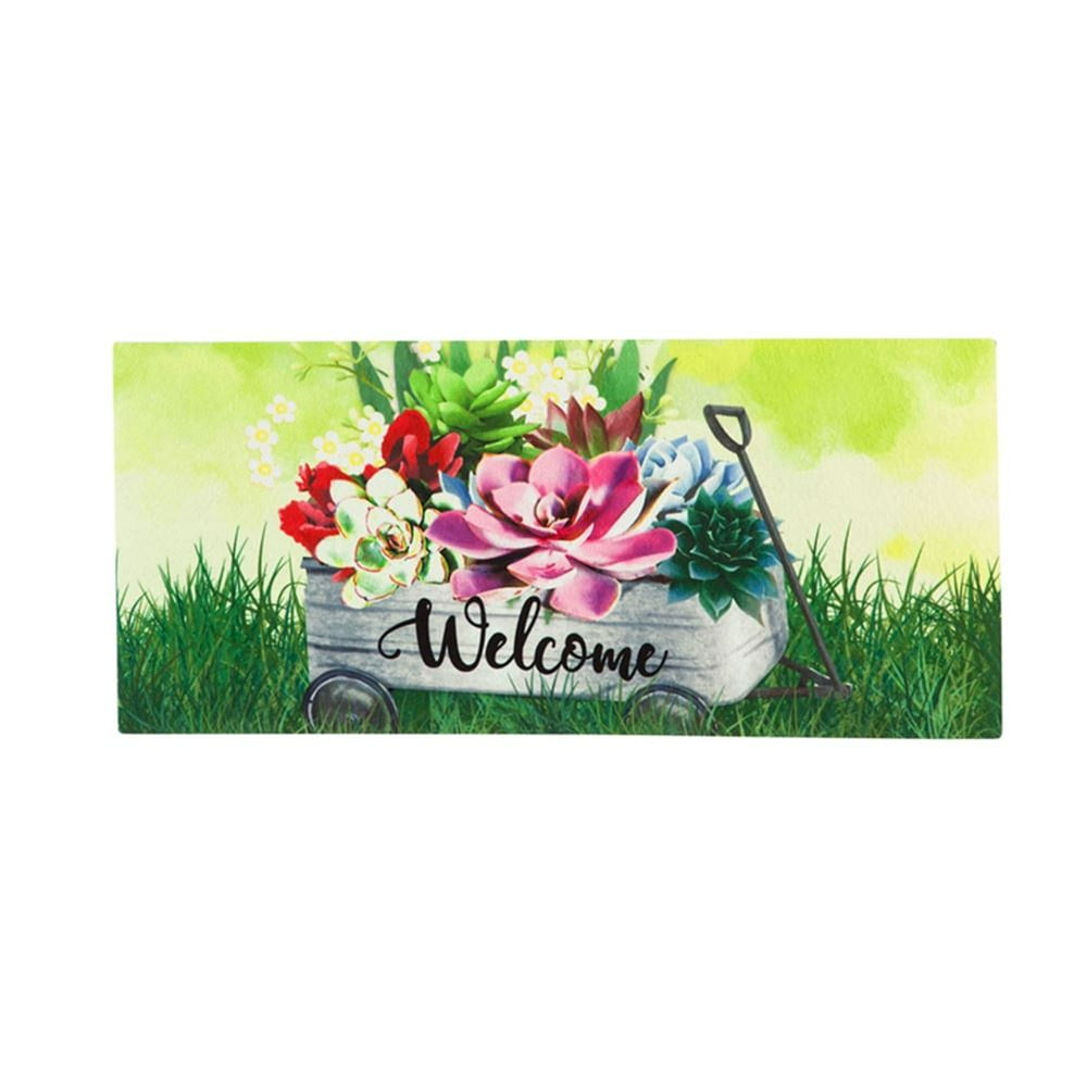 Evergreen Sassafras Switch Mat Galvanized Wagon with Succulents