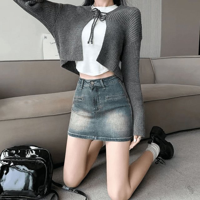 Falda vaquera pequeña antiexposición para mujer, de cintura alta, adelgazante, de corte A, que cubre la cadera, falda corta de verano, estilo coreano