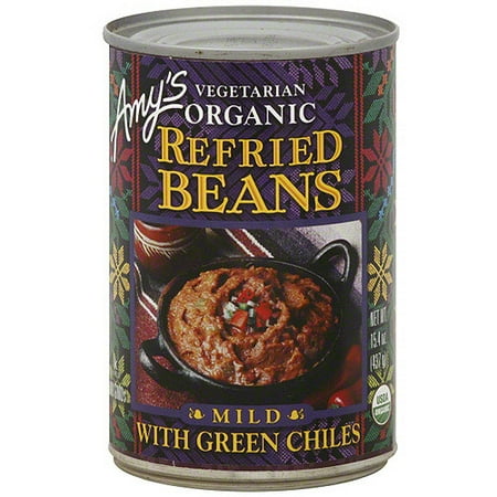 Taco Bell Refried Beans - Amy's Refried Beans With Green Chiles, 15.4 oz (Pack of 12)