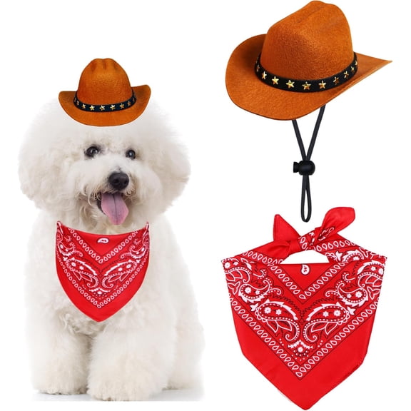 Cowboy Costume,  Halloween Costumes Halloween Pet Dogs Cowboy Hat with Bandana Scarf for Small Medium Large Dogs Pets (Brown, Medium)