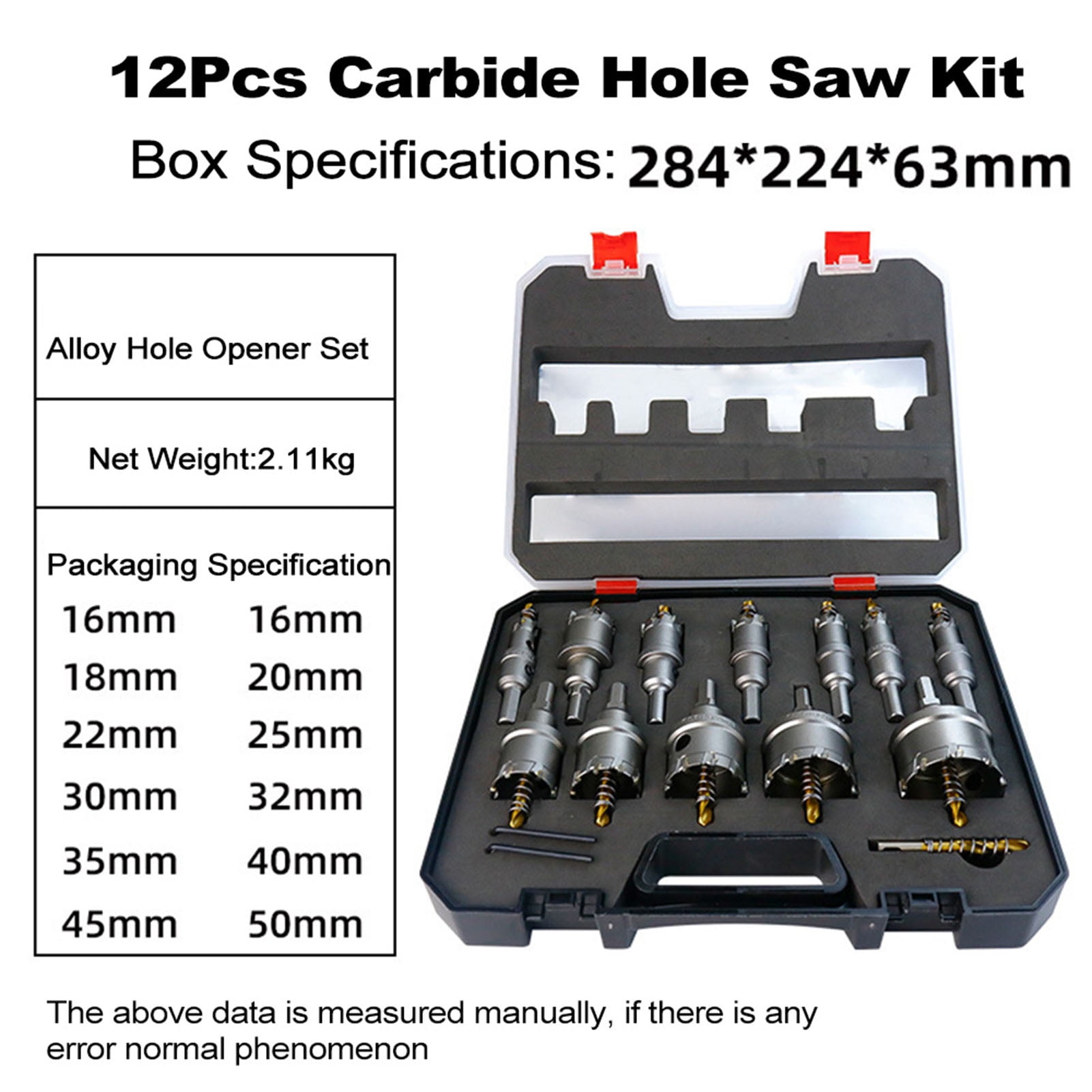 Kit Carbide Hole Saw Kit Tipped Hole Saw Drill Bit 16-50mm Hole Saw Cutter Set For Metal Stainless Steel Iron Copper