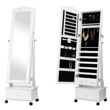 Our jewelry boxes & organizers category offers a great selection of jewelry armoires and more. jewelry armoire lockable floor standing wooden jewelry cosmetic mirror cabinet chest with large drawer and wheels easy moving white