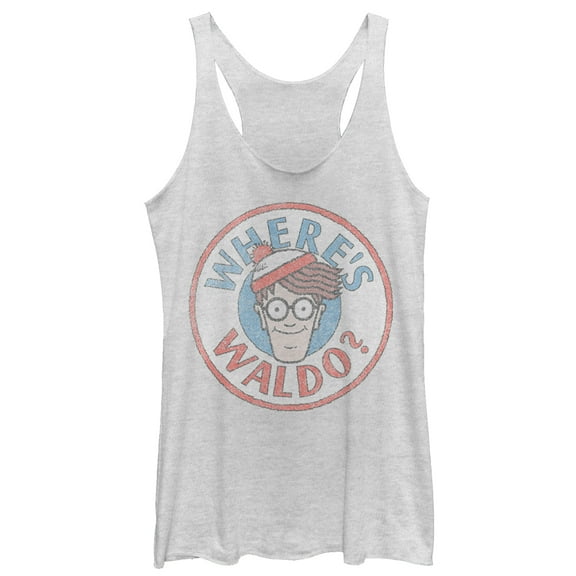Women's Where's Waldo Retro Character Circle  Racerback Tank Top White Heather X Small