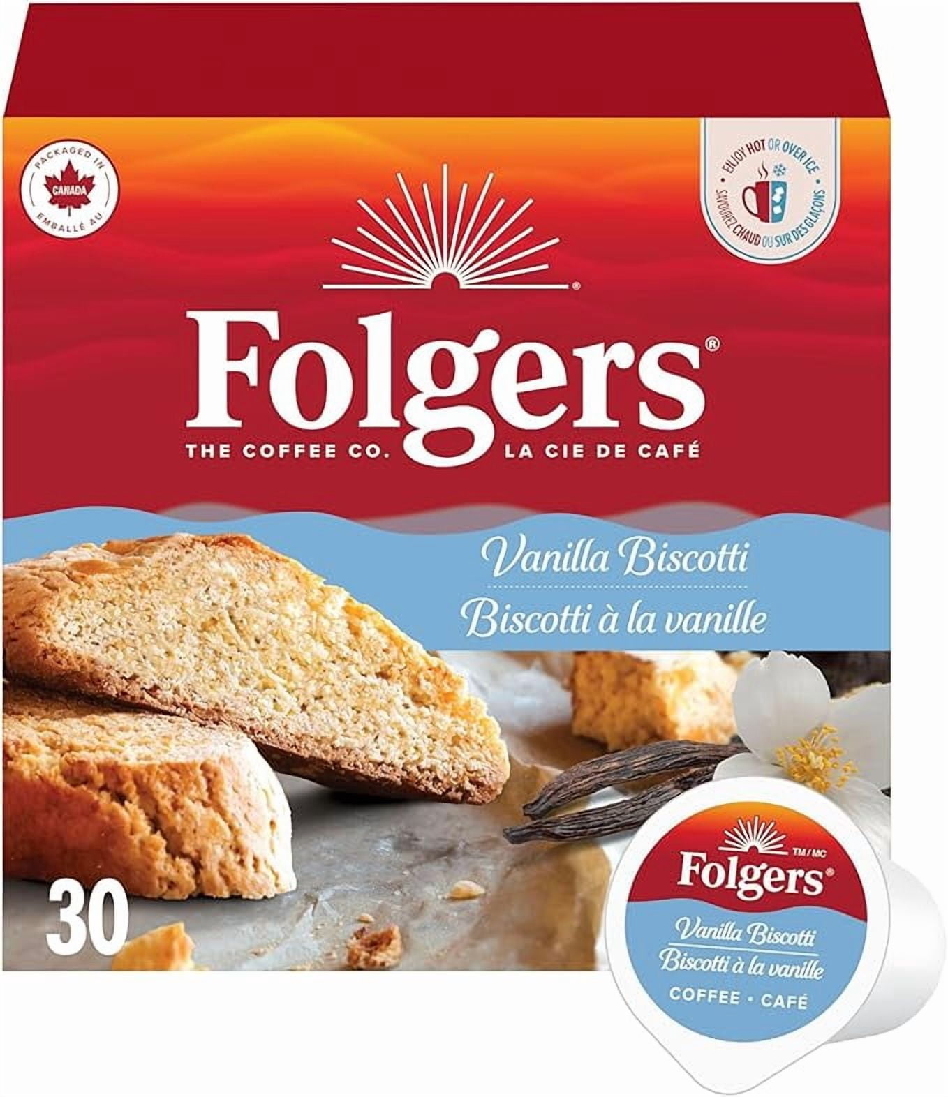 Folgers Vanilla Biscotti Flavoured Light Roast Coffee Pods, 30 count ( 1 pack )