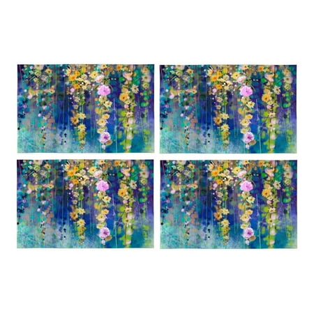 

MKHERT Abstract Floral Watercolor Painting Spring Flower Placemats Table Mats for Dining Room Kitchen Table Decoration 12x18 inch Set of 4