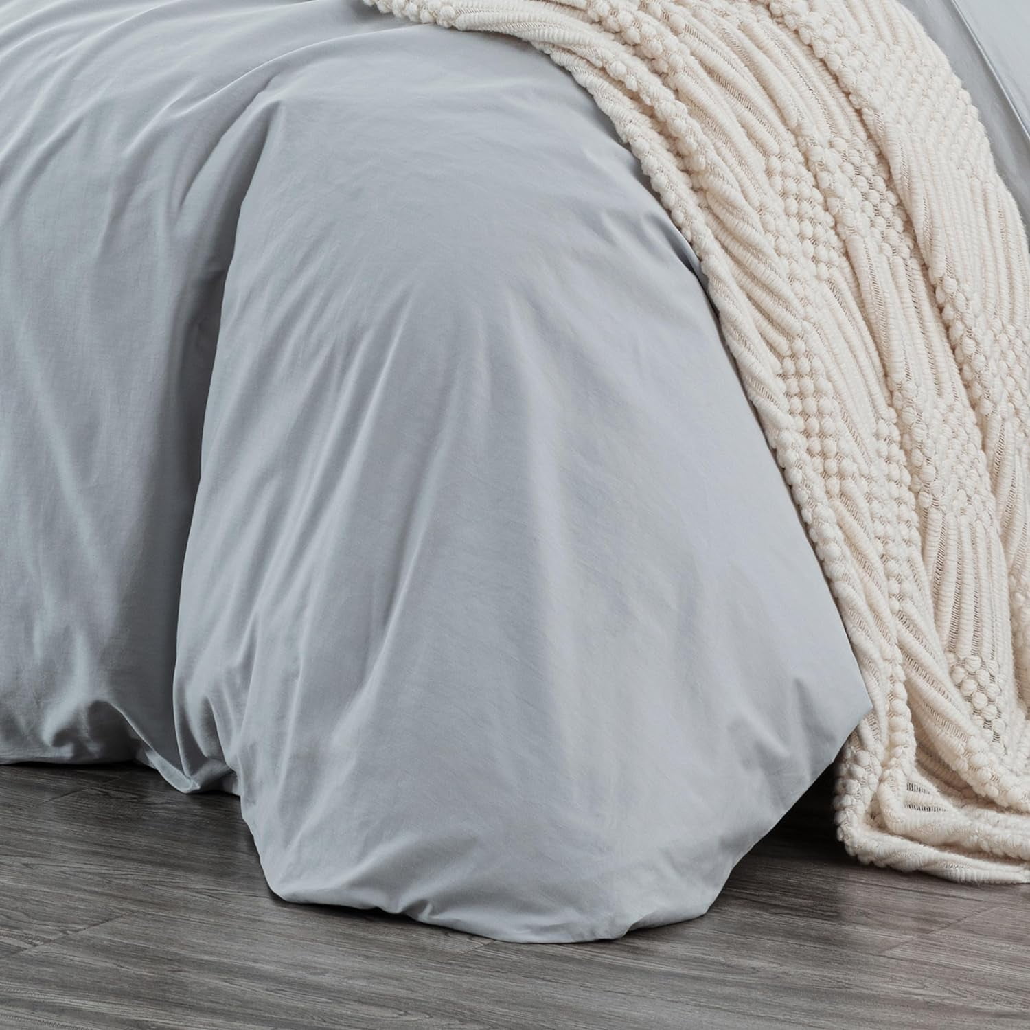 Chezmoi Collection Solid Silver Gray 100% Cotton Duvet Cover Set King Size, 3-Piece Luxury Soft Breathable Smooth Cooling 250TC Cotton Twill Comforter Cover with Button Closure