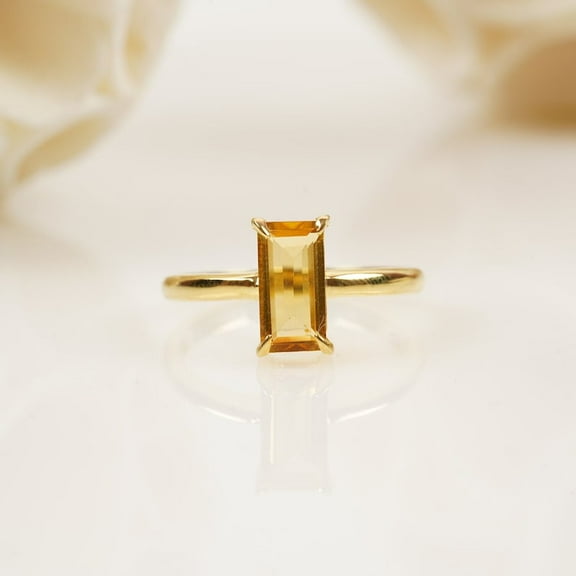 Citrine Baguette Cut Sterling Silver Ring