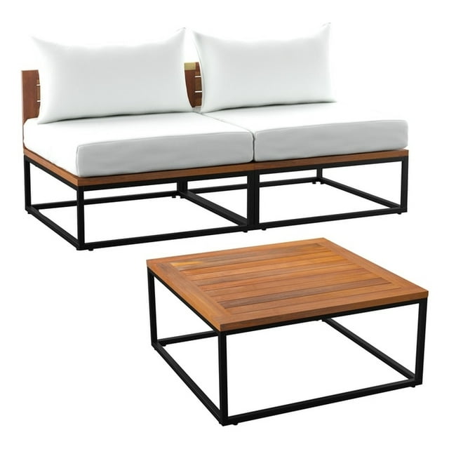 SEI Meubles Taradale Table Basse Extérieure et Siège d'Amour Modulaire en Blanc Set de 2