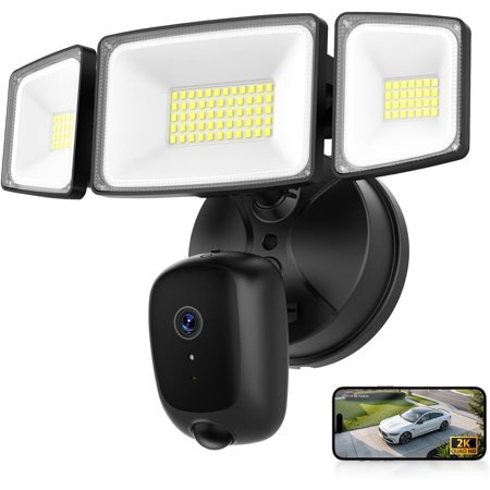 Hardwired Floodlight Camera Outdoor, 5500 Lumen 2 High Definition Security Cameras with Lights, Color Night Vision, Customizable Motion Zones, Two-Way Audio, Built-In Alarm, 24/7 Recording, 2.4, Comp