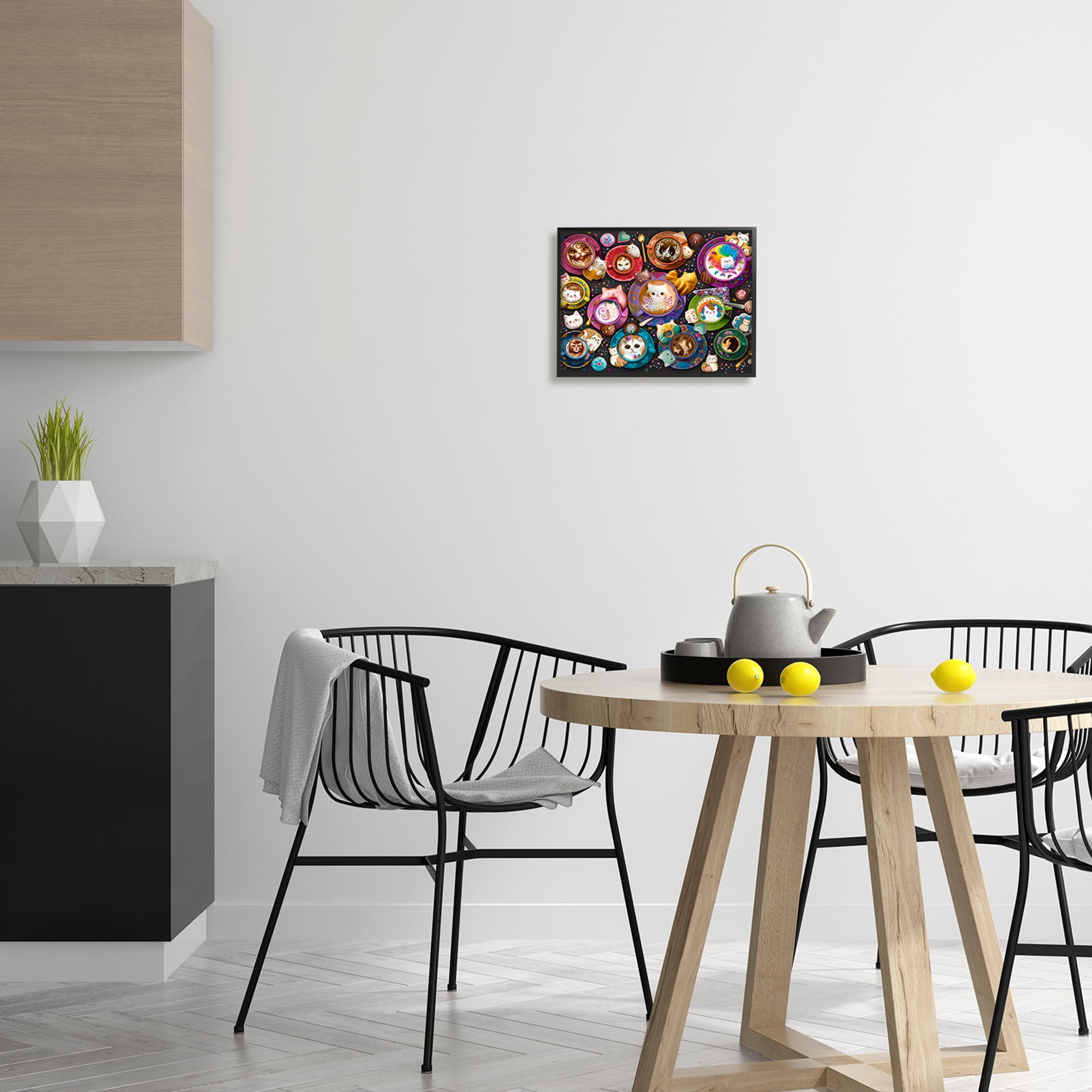 Stupell Industries Various Cat Lattes Food & Beverage Painting Black Framed Art Print Wall Art, 14 x 11