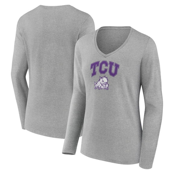 Women's Gray TCU Horned Frogs Campus Long Sleeve V-Neck T-Shirt