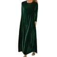 thumbnail image 1 of Prolriy Robe en Velours pour Femmes Printemps et Automne Nouvelle Robe Longue en Velours Doré Européenne et Américaine à Col Rond Fin pour Femmes 2025 Vert TTTG, 1 of 5