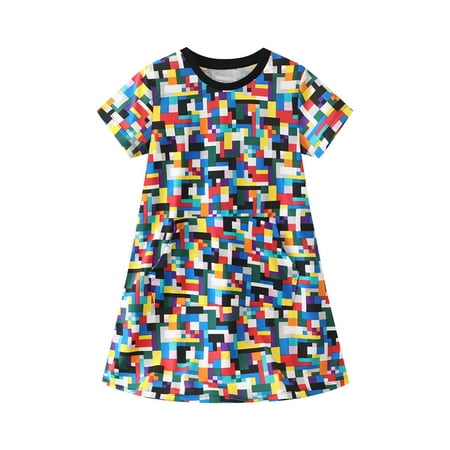 

Toddler Girl Dress Digital Print Dress Summer Short Sleeve Top Crew Neck For 2 To 7 Years Baby Girl Clothes
