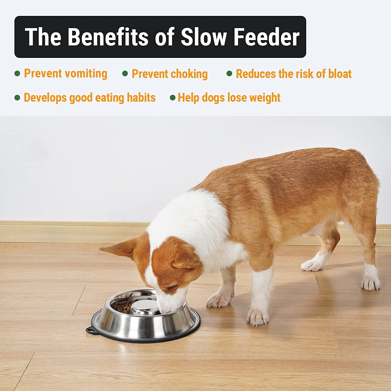 Benepaw Stainless Steel Slow Feeder Dog Bowls Anti-Gulping Pet Fun
