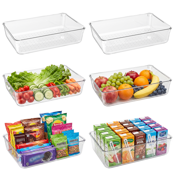 6 Pack Clear Drawer Organizers Bins, Kitchen Stackable Plastic Storage Containers for Refrigerator, Makeup Drawer Organization Tray for Desk, Bathroom, Cabinet, Vanity, Pantry