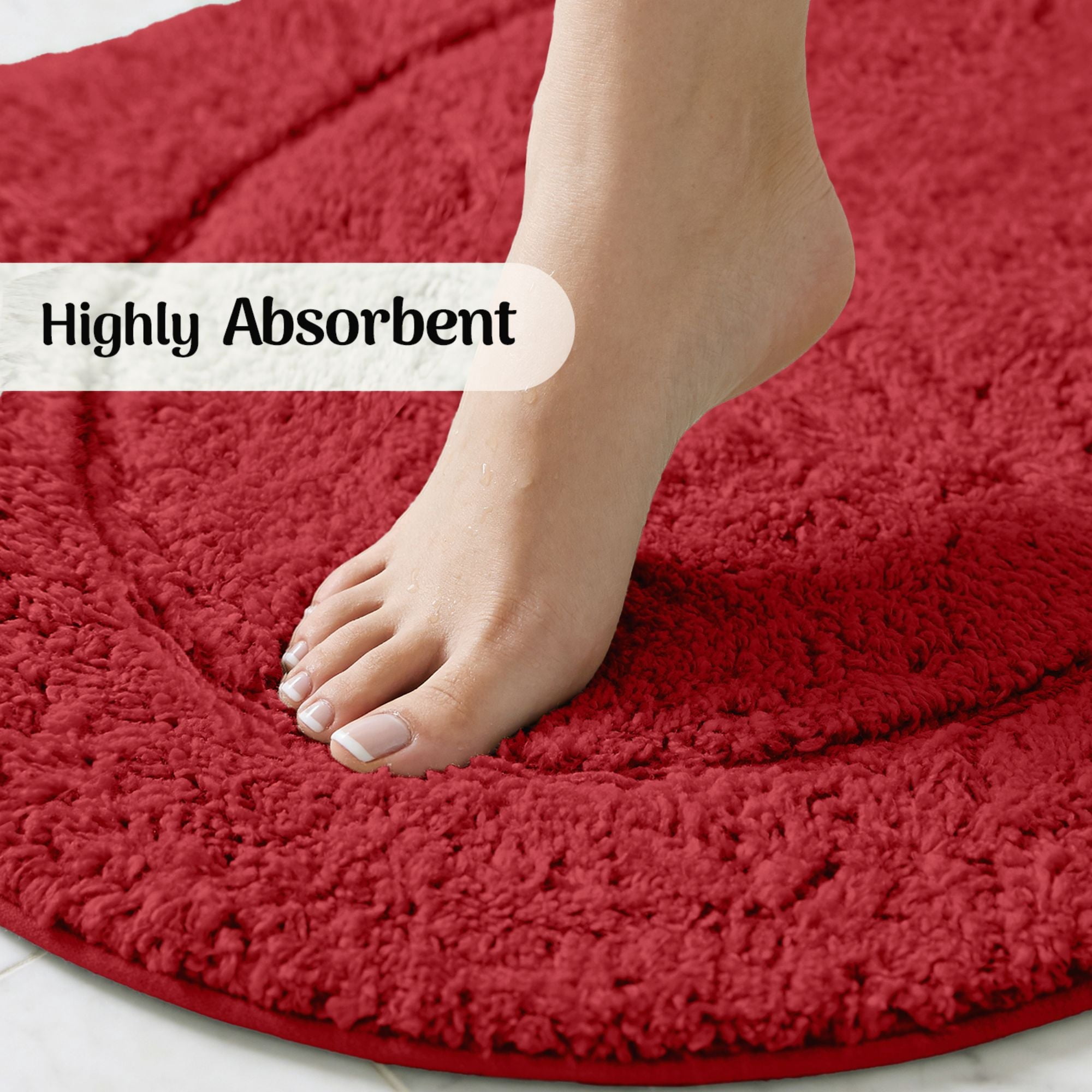 Superior Oval Bordered Cotton Washable Non-Slip Bath Rug, Runner Size, Burgundy