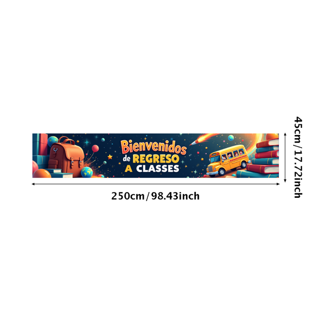 Spanish Themed Back to School Banner with School Bus Globe Books Elements, Backdrop for Classroom Decorations School Events Welcome Parties Student Gatherings Photo Props