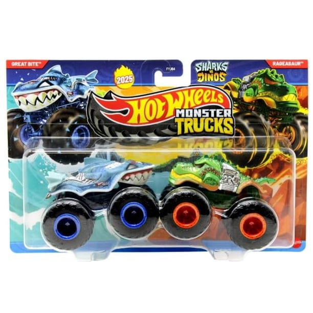 Toy Hot Wheels Monster Trucks Ragesaur vs Shark Bite, paquete de 2