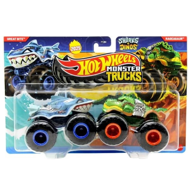 Toy Hot Wheels Monster Trucks Ragesaur vs Shark Bite, paquete de 2