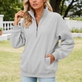 thumbnail image 2 of SGMVNU Womens Half Zip Oversized Sweatshirts Hoodies 2025 Fashion Long Sleeve Pullover Tops Streetwear Fall Outfits with Pocket(Light Gray, L), 2 of 5