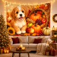 thumbnail image 3 of Happy Puppy with Cornucopia Pumpkins and Candles, Cheerful Rustic Style for Dog Lovers, Harvest Wall Art, Housewarming Gift, Tapestry Wall Hanging for Bedroom and Living Room, 3 of 7