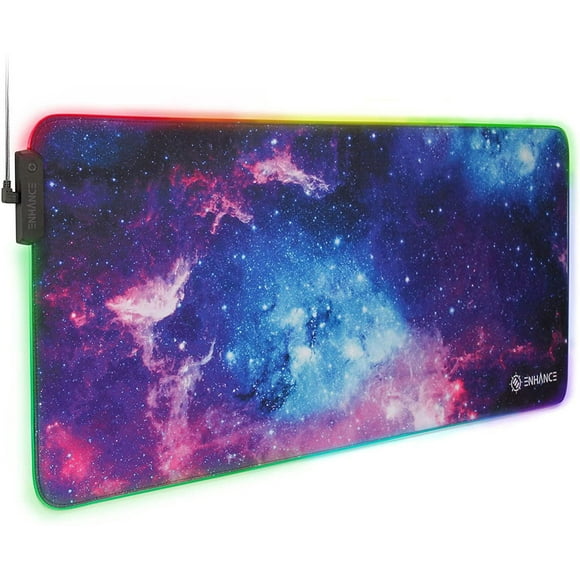 ENHANCE Tapis de souris de jeu LED extra large – Tapis de bureau XXL doux avec 7 couleurs RVB, 3 modes de couleur, contrôle intelligent, surface de suivi haute vitesse résistante à l'eau