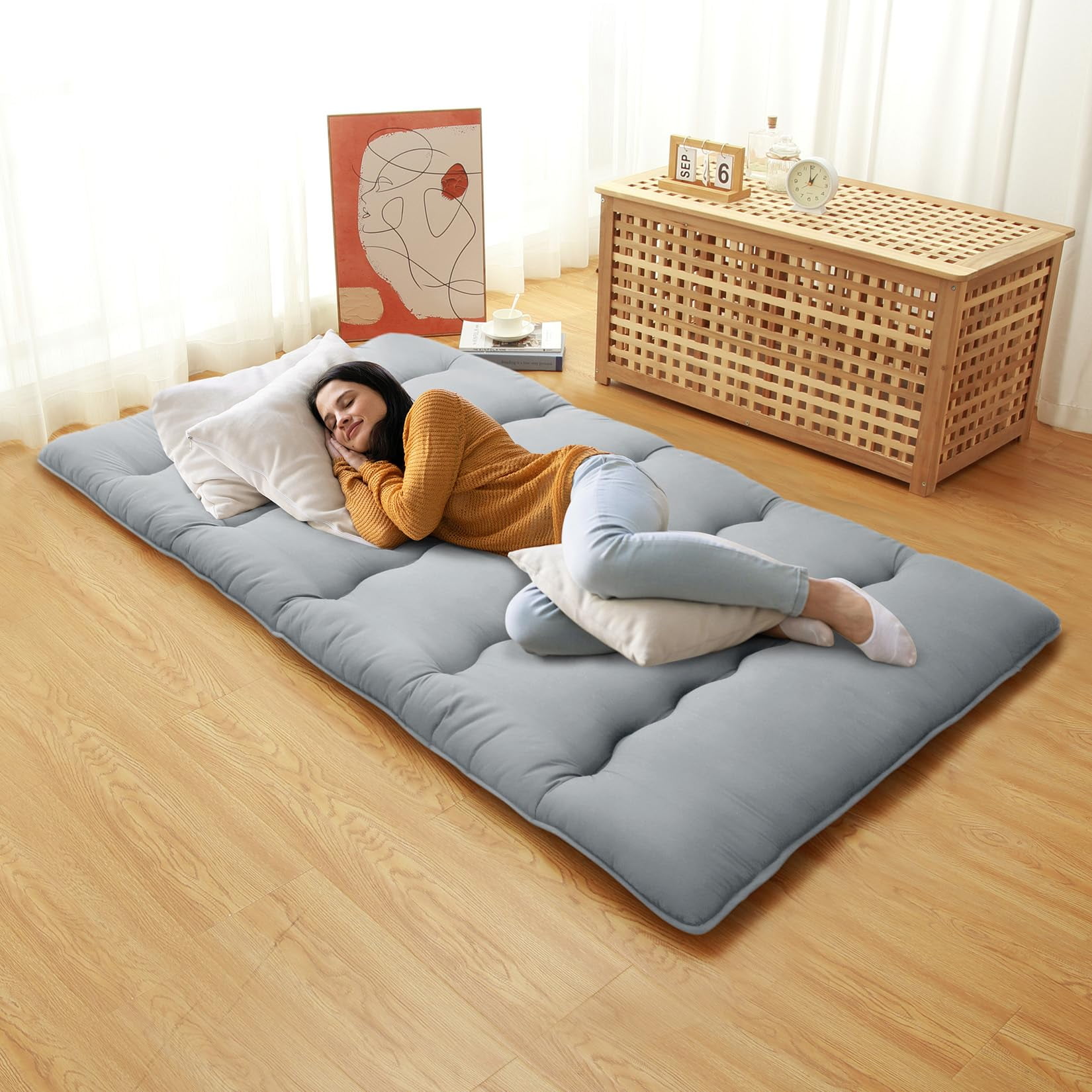 Danolapsi Japanese Floor Mattress Twin/Full Size,Futon Mattress Foldable Sleeping Pad for Kids,Roll Up Mattress Tatami Mat for Camping,Guest Room,Bedroom