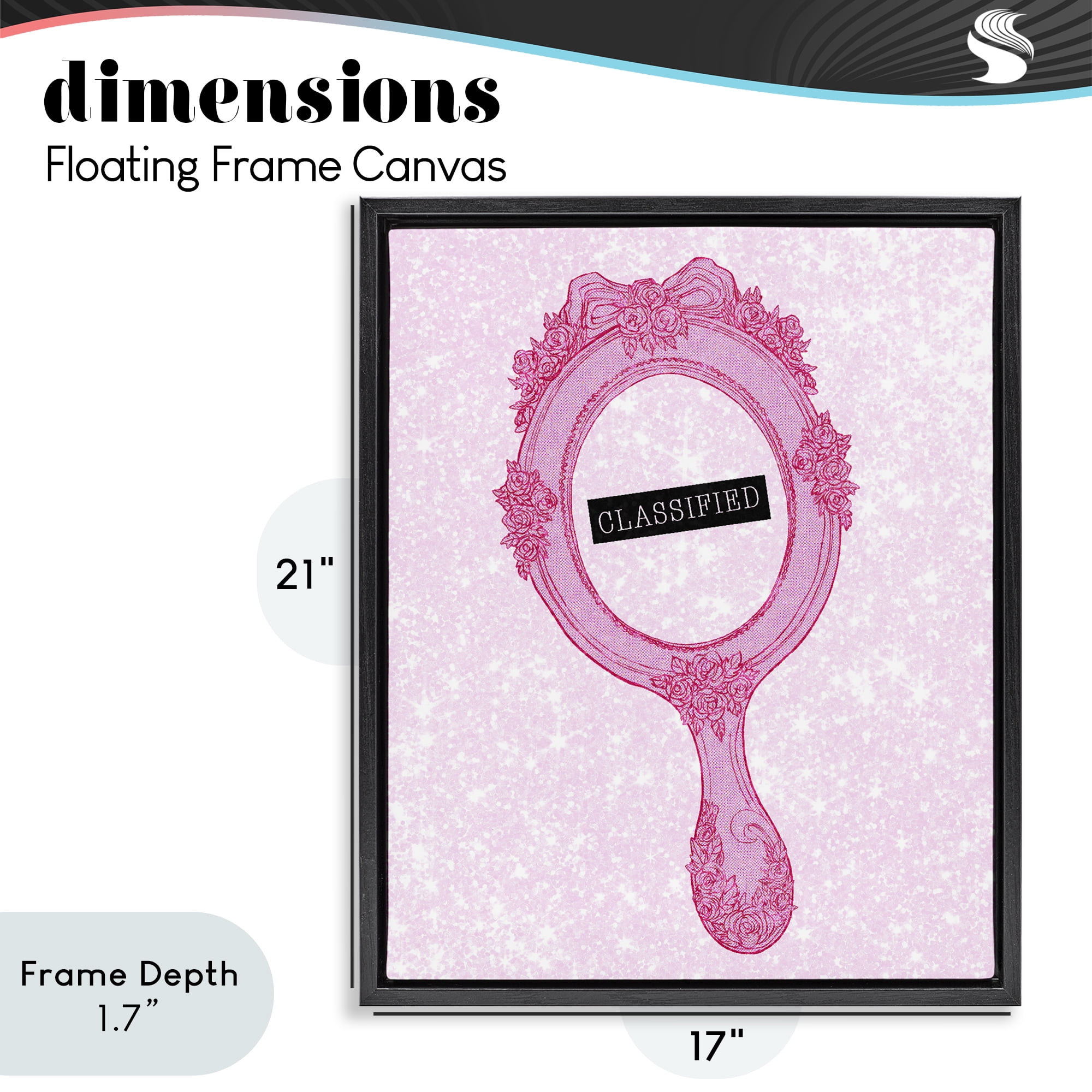 Stupell Industries Classified Ornate Pink Mirror Black Framed Floater Canvas Wall Art, design by Ziwei Li