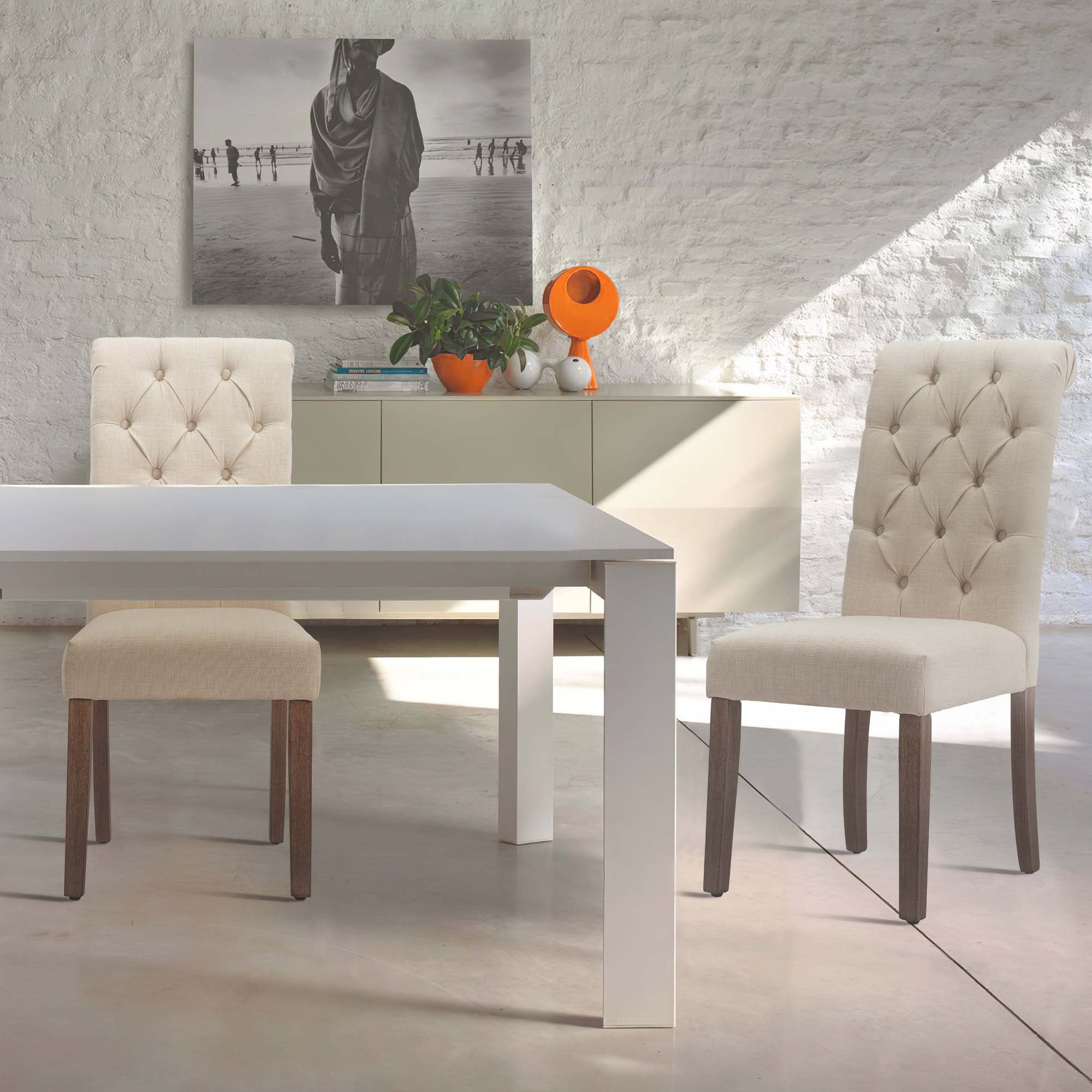 Fabric Dining Chairs Set of 2 with Solid Legs,Beige