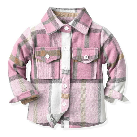 Zanarzt Boys Dress Shirts Kids Toddler Baby Boys Winter Flannel Shirt Jacket Plaid Cotton Long Sleeve Button Down Coat Clothes Outwear White,6-7 Years