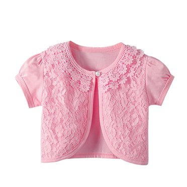 WOYY Big Girls Lace Princess Bolero Cardigan Top Clothes Short Sleeve Shirt, Sizes 2-9