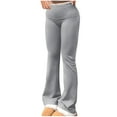 thumbnail image 2 of CFLVAEK Womens Flare Leggings Casual Low Rise Yoga Pants Fold Over Bell Bottom Sweatpants Comfy Solid Color Legging Summer Fall Workout Pant Gray XXL, 2 of 9