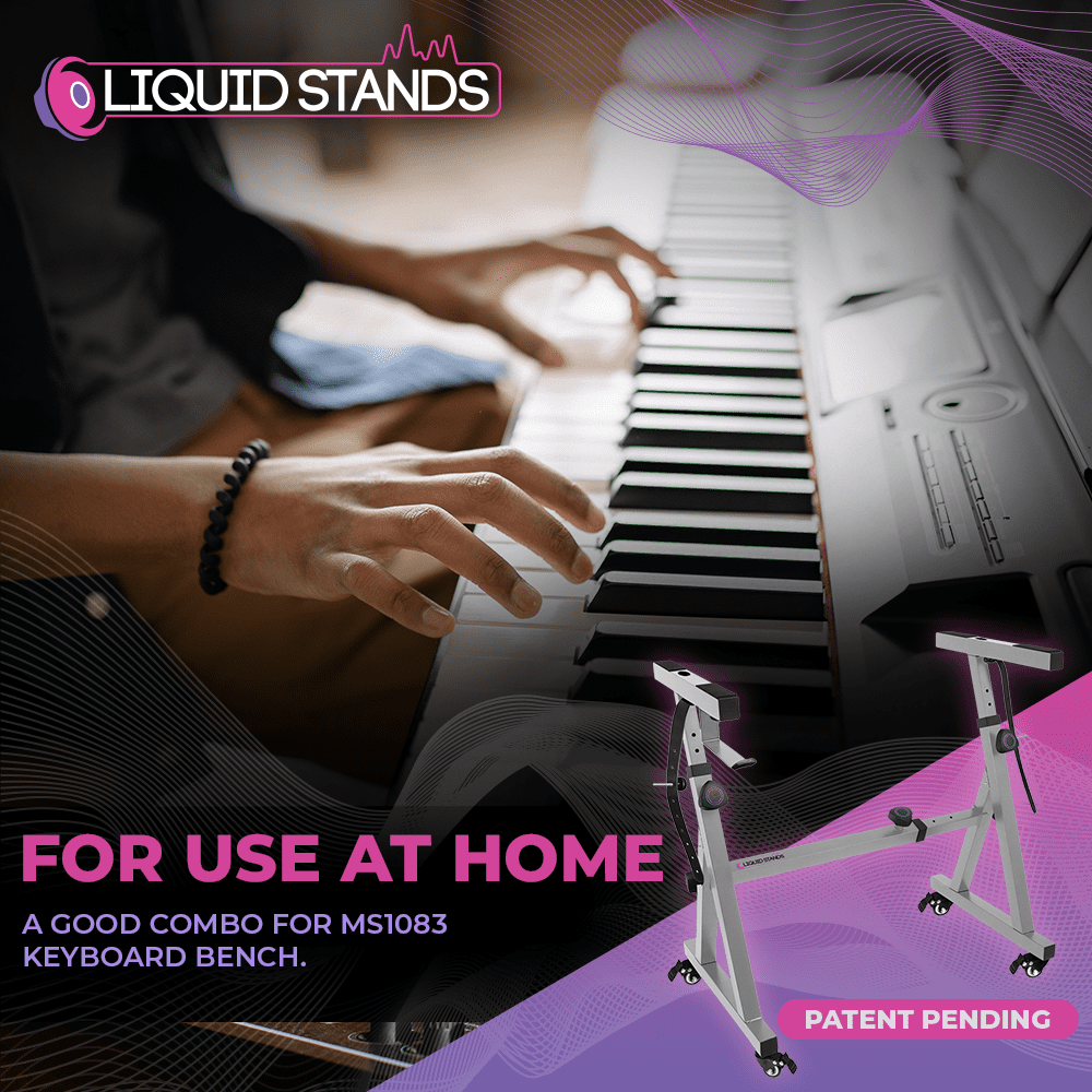 Liquid Stands Piano Keyboard Stand W/ Wheels - Z Style Adjustable Metal Stand for 54-88 Key - Chrome