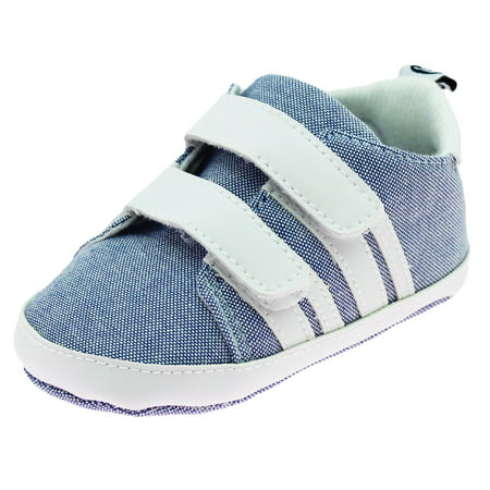 First Steps Cute Baby Boys Athletic Fashion Sneakers Trendy Gym Shoe Casual Kicks Soft Sole Newborn Prewalker Denim Blue Size 2 (3-6