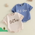 thumbnail image 3 of Baby Boys' Bodysuits Gentle Letter Print Short Sleeve Crew Neck Girls Embroidery Bodysuit Versatile Summer Outfit, 3 of 8