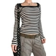 thumbnail image 2 of Listenwind Women's Vintage Striped T-shirt Aesthetic Long Sleeve Slim Tee Shirt Casual 2000s Style Pullovers Tops, 2 of 4