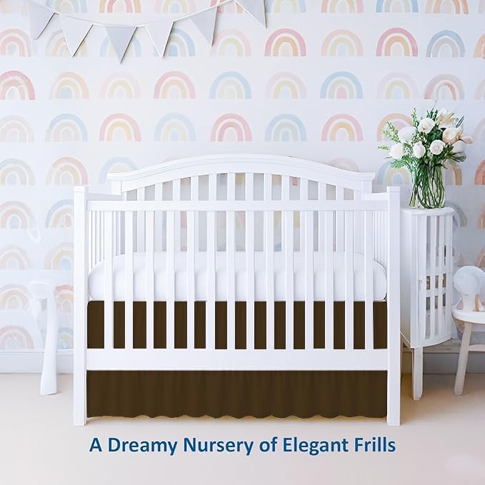 1 Piece 100% Egyptian Cotton 800 Thread Count Crib Ruffle Bed Skirts for Baby Girls (28” x 52” x 14") Inch Crib Ruffle Bed Skirts - Chocolate Solid