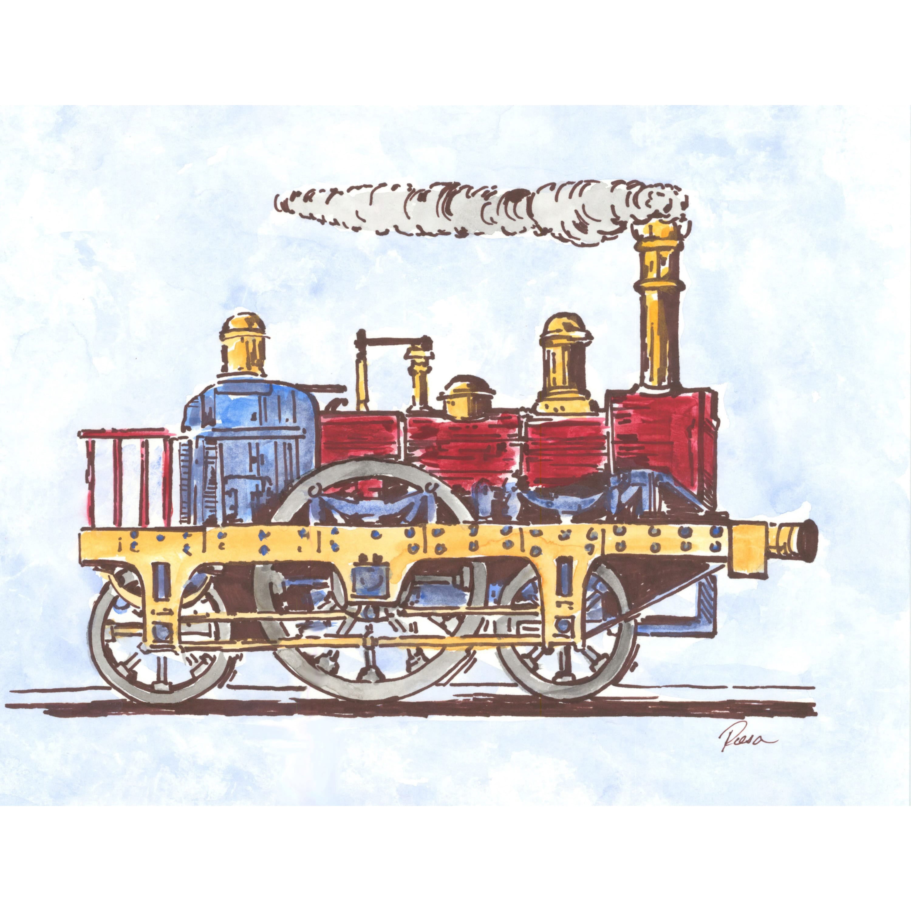 Marmont Hill "Steam Engine" by Reesa Qualia Painting Print on Wrapped Canvas