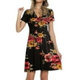 thumbnail image 2 of Juebong Women's Baby Doll Dress Summer Casual Tunic Pleated Flowy Swing Short Sleeve Black V Neck Mini Dress High Waist Floral Print Mini Boho Sun Dress With Pocket, 2 of 5