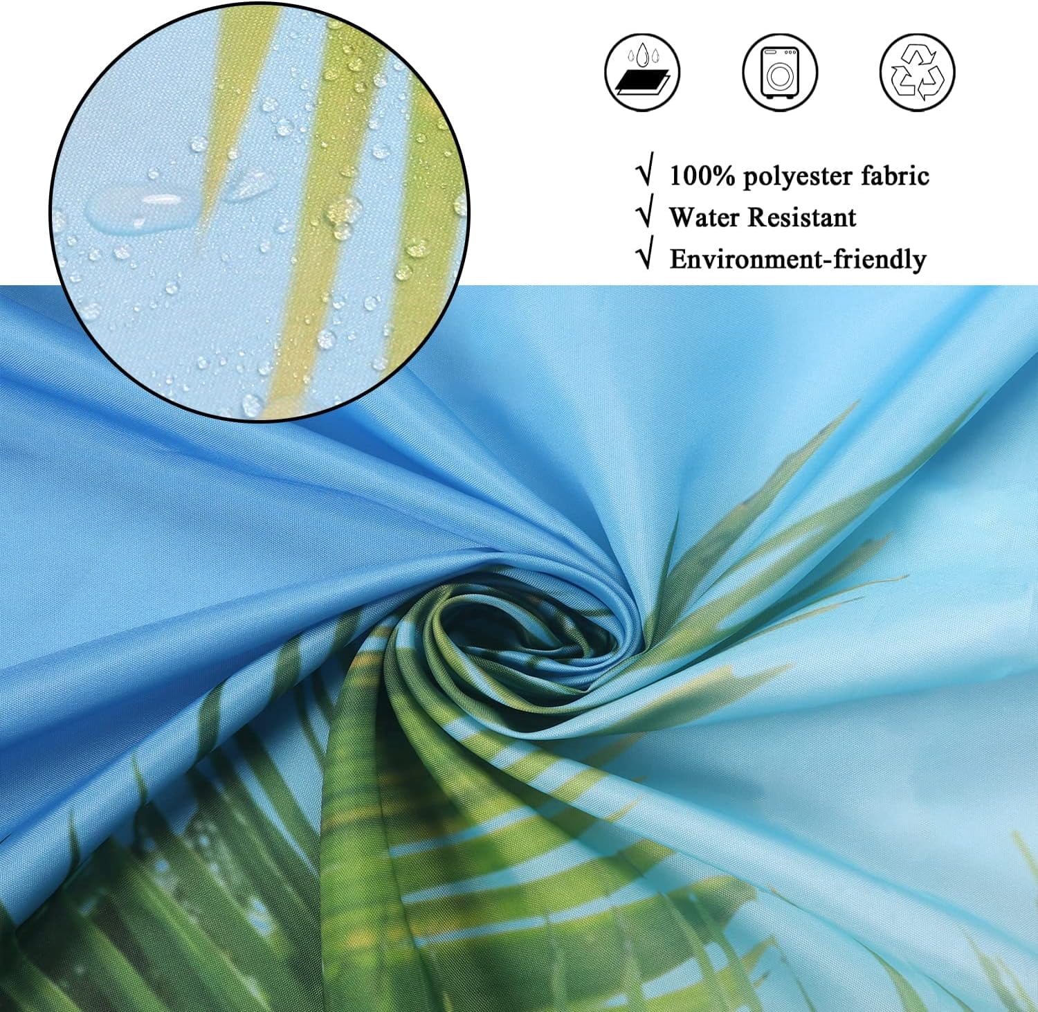 Ocean Beach Shower Curtain, Summer Seaside Tropical Paradise Blue Sky Palm Tree Island Bathroom Curtain Waterproof Fabric Machine Washable with 12 Hooks